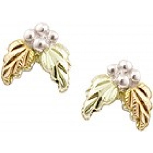 Black Hills Gold on Silver Grape and Leaves Stud Earrings