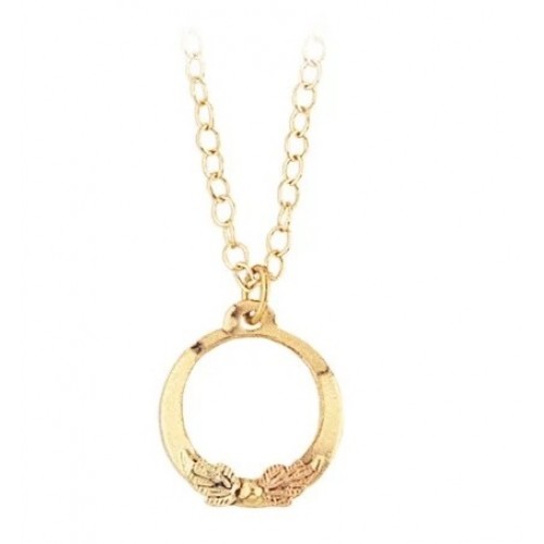 Circle 10k Gold Pendant with 12k Leaves