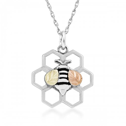 Honeycomb Bee Pendant Black Hills Gold in Silver