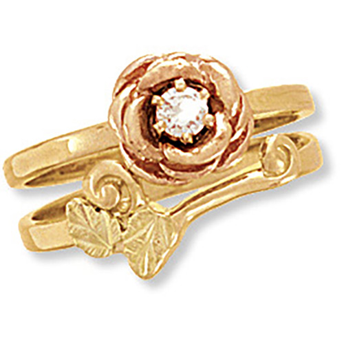 14k Black Hills Gold Rose Wedding Ring Set