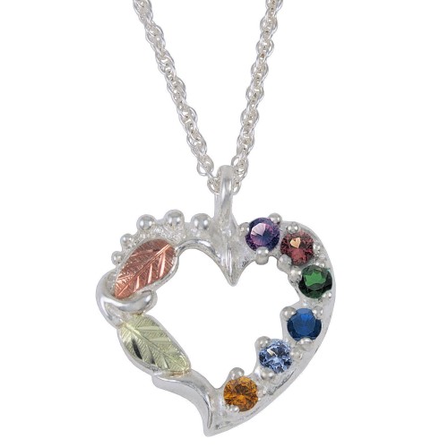 Silver Heart Shaped Black Hills Mothers Pendant 1 to 6 2.5 MM Birthstones