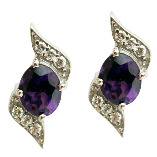 Oval Amethyst and White Cubic Zirconia Sterling Si...