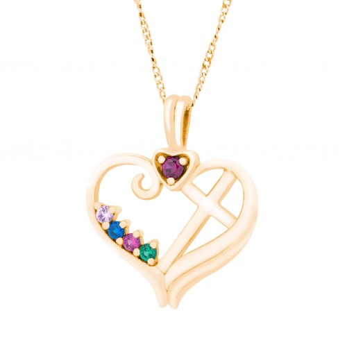 Heart and Cross 10k Gold Mothers Pendant Necklace