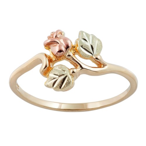 Rose with Leaves Black Hills Gold Ring