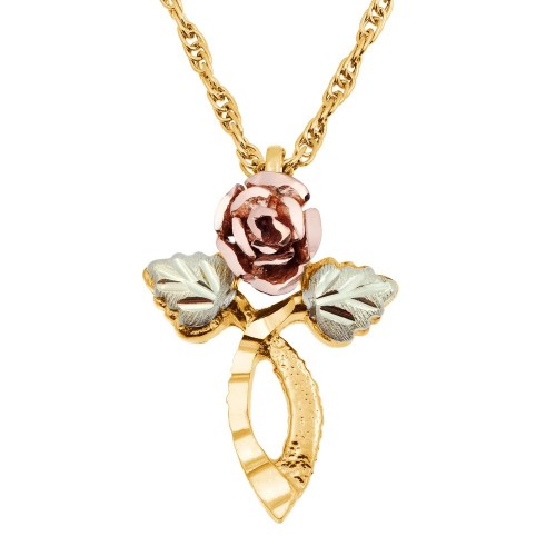 Black Hills Gold Rose with Leaves Pendant 