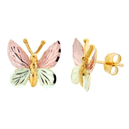 Butterfly Tricolor Stud Earrings Black Hills Gold
