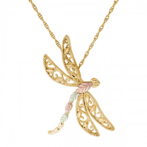 Black Hills Gold 10k Dragonfly Pendant Necklace