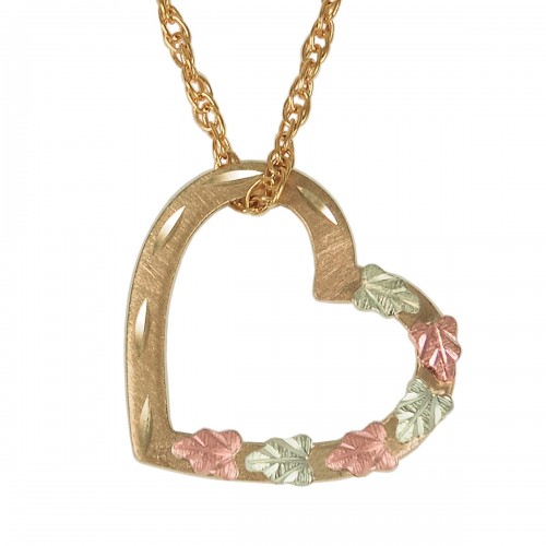 10k Black Hills Gold Floating Heart Pendant Necklace