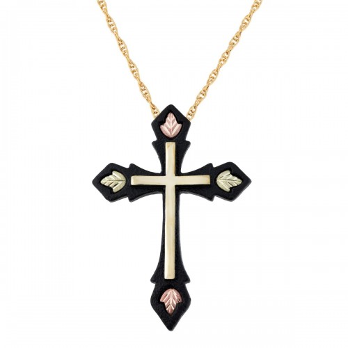 Black Hills Cross Pendant with 12k Leaf Accents