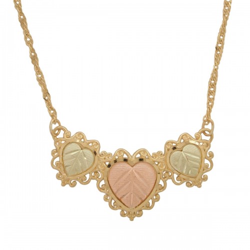 10k Black Hills Gold Three Heart Necklace