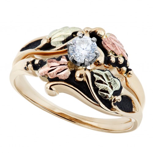 Black Hills 10k Gold Antiqued Bridal Wedding Set with Engagement Ring and Wedding Ring