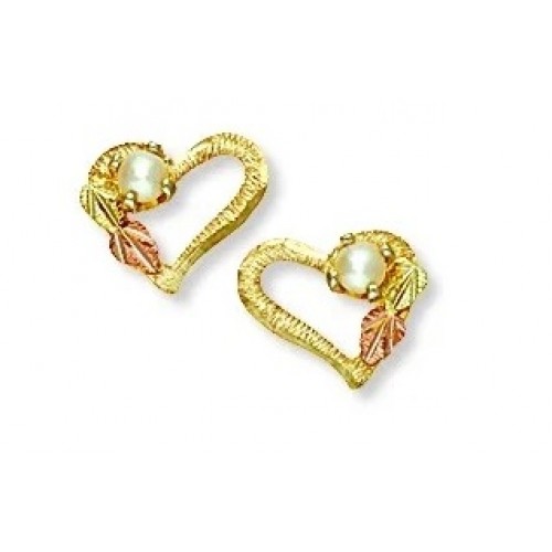 2 - 2.5MM Pearl Black Hills Gold Heart Stud Earrings