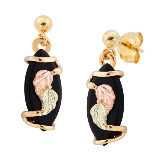 Onyx Black Hills Gold Dangle Earrings
