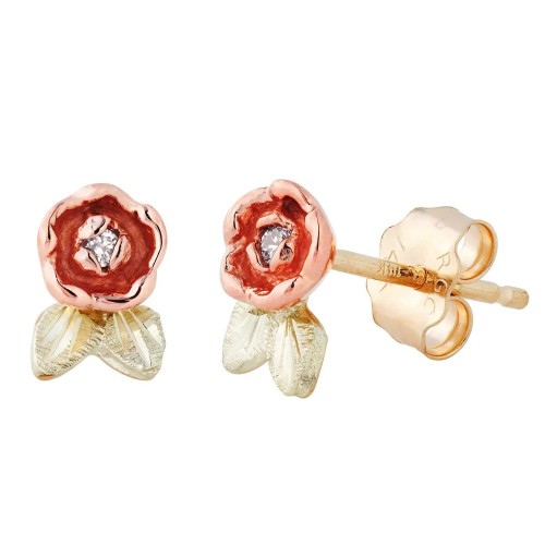 Black Hills Gold Rose Diamond Accent Stud Earrings 