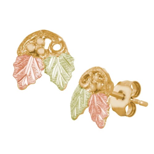 Black Hills Gold Twin Leaf Stud Earrings
