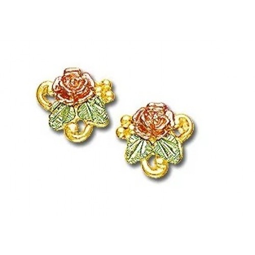 Black Hills Gold Rose and Leaves Stud Earrings 