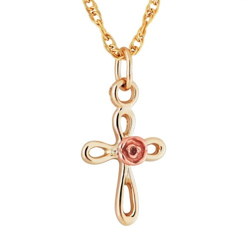 10k Gold Open Design Cross with Rose 