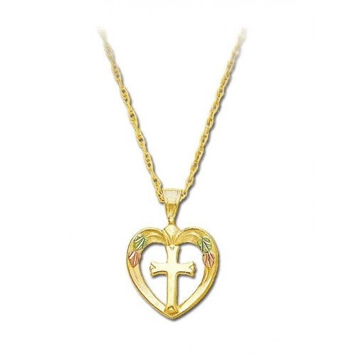 10k Cross in Heart Black Hills Gold Pendant
