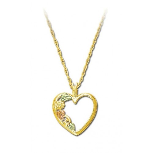 10k Gold Heart Pendant with Grape Clusters and Lea...
