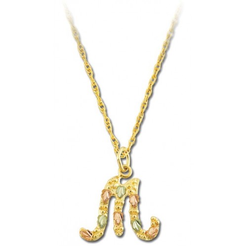 Black Hills Gold M Initial Alphabet Pendant Necklace