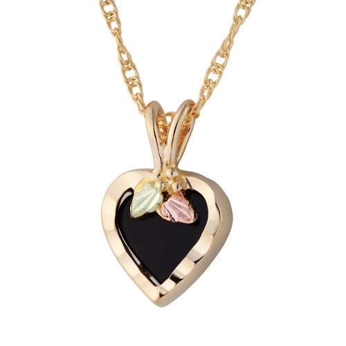 8 MM Onyx Black Hills Gold Heart Pendant