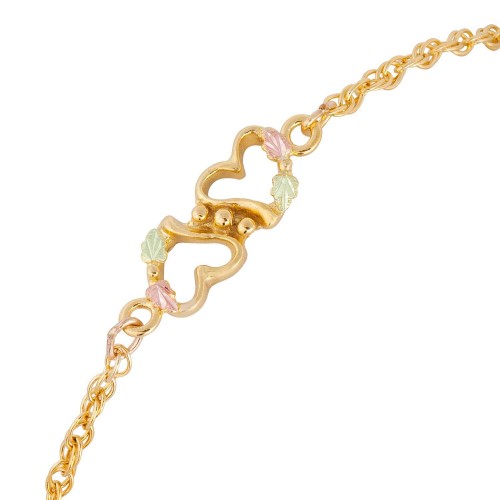 Black Hills Gold 10k Twin Heart Chain Bracelet 