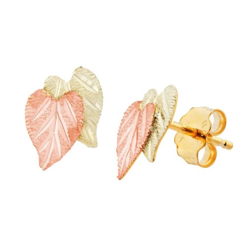 Black Hills Gold 10k Twin Leaf Stud Earrings