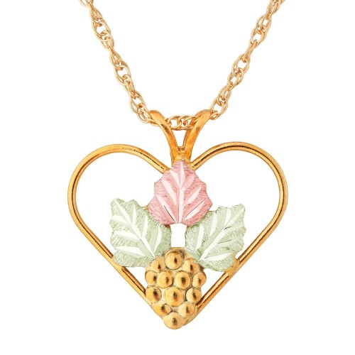 Grape Clusters Accented Heart 10k Gold Pendant 