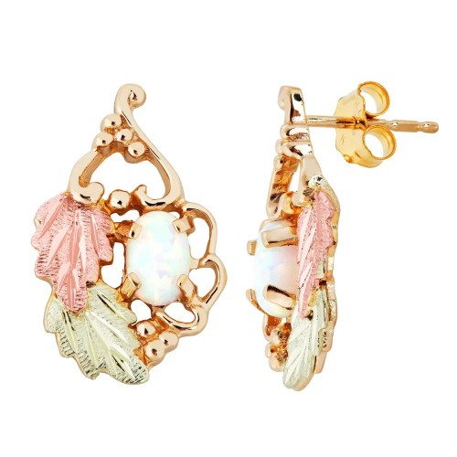 Black Hills Gold White Cabachon Opal Earrings