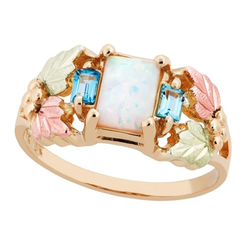 Black Hills Gold Created Opal and Blue Topaz Ring