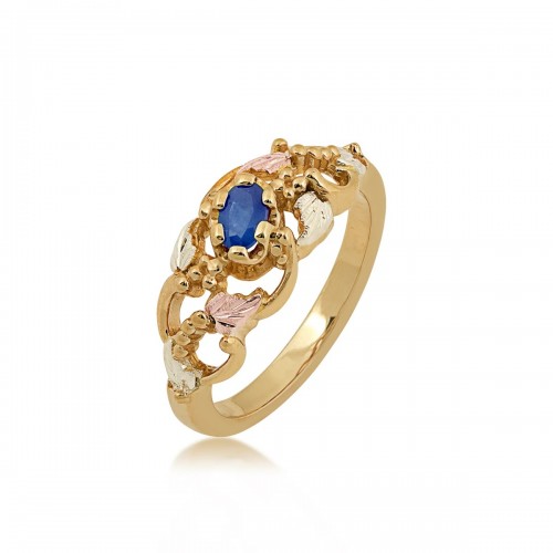 3.5 MM Oval Blue Sapphire Black Hills Gold Ring
