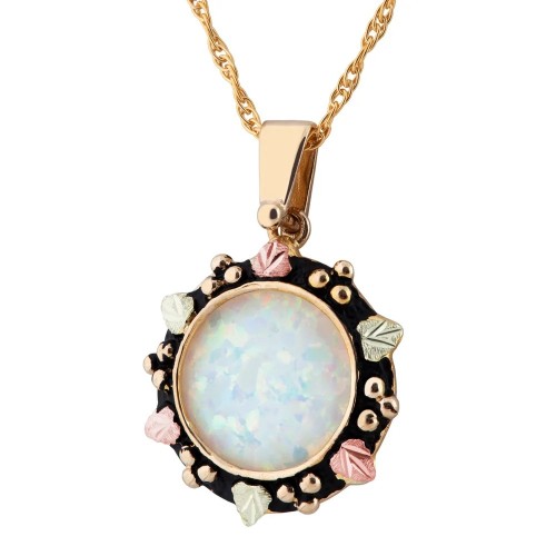 Black Hills Gold Inlayed Created Opal Antiqued Pendant 10k
