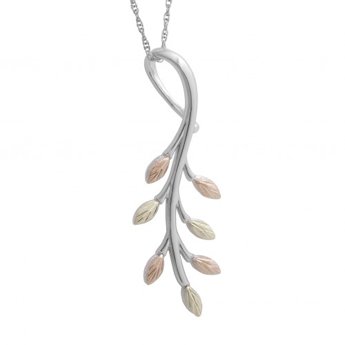 Black Hills Gold on Silver Sprouting Leaves Pendant - MR20567