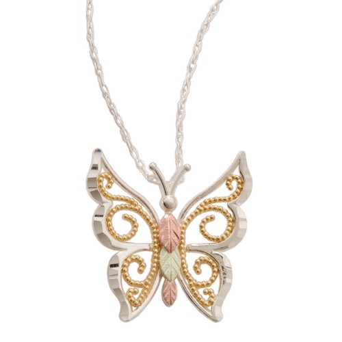 Black Hills Gold Butterfly Pendant in Sterling Sil...