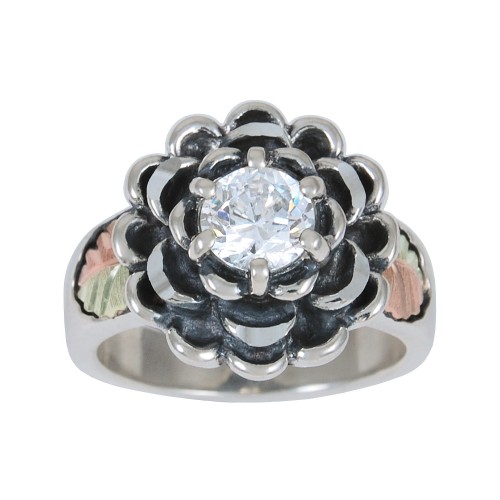 Black Hills Gold on Oxidised Silver Flower Shaped ...