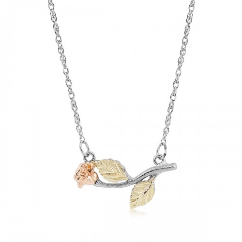 Black Hills Gold on Silver Rose Necklace 