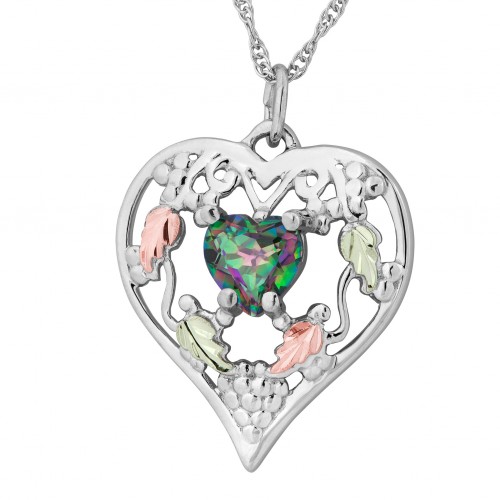 Mystic Topaz Heart Shaped Black Hills Gold on Silver Pendant Necklace