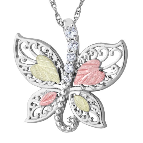 Black Hills Gold on Silver Cubic Zirconia Butterfly Pendant
