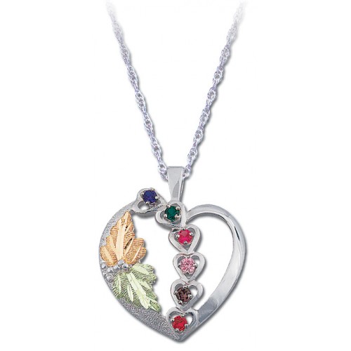 Black Hills Mothers Heart Silver Pendant Necklace -  2-6  2.5 MM Birthstones