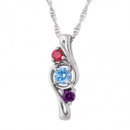 Three Stone Sterling Silver Mothers Pendant Neckla...