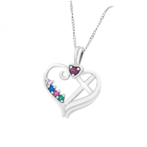 Heart and Cross Sterling Silver Mothers Pendant Ne...