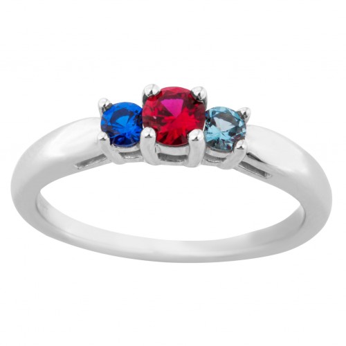 Three Stone Sterling Silver Mothers Ring Personali...