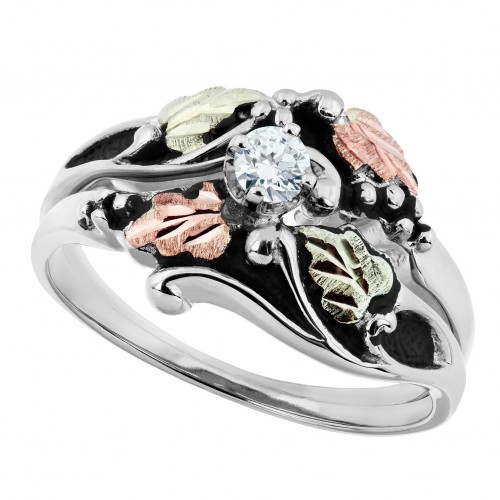 Black Hills White Gold Antiqued Bridal Set - Engagement (.17 Carat ) Ring and Wedding Ring
