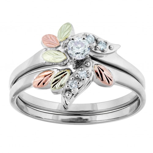 White Gold Black Hills Diamond (.21 tw) Wedding Set - Engagement Ring (.17 ct center diamond) and Wedding Ring