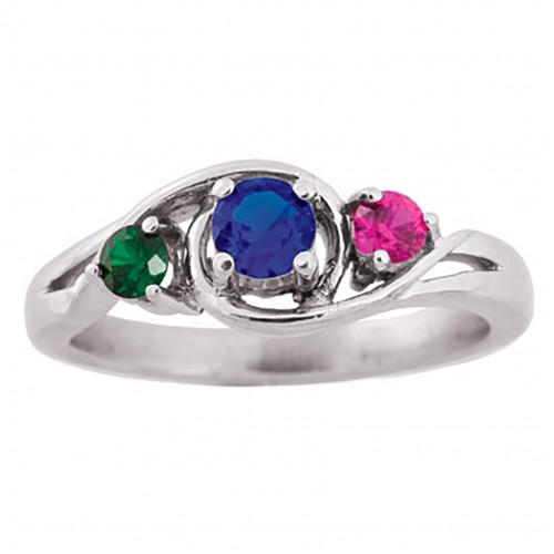 Mothers Swirl 10k White Gold Birthstone Ring 