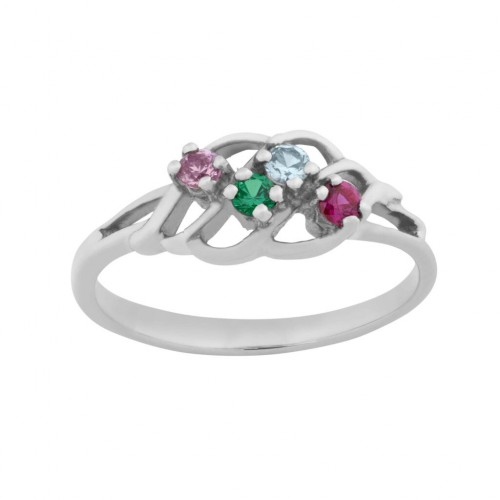 Triple Swoop 10k White Gold Mothers Ring 