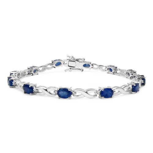 925 Sterling Silver Oval 6 X 4 MM Glass-filled Sapphire Bracelet