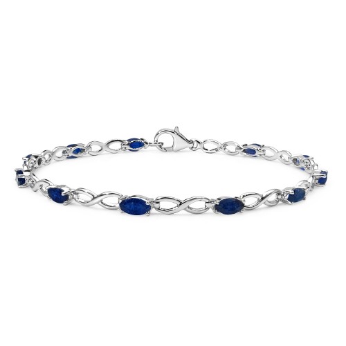 Marquise Shaped 6 x 3 mm Glass-filled Sapphire Link Bracelet in Sterling Silver