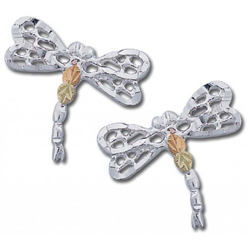 Black Hills Gold Dragonfly Earrings in Silver