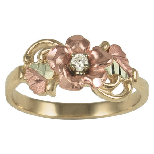 10K Gold Anniversary Ring with Rose and Diamond